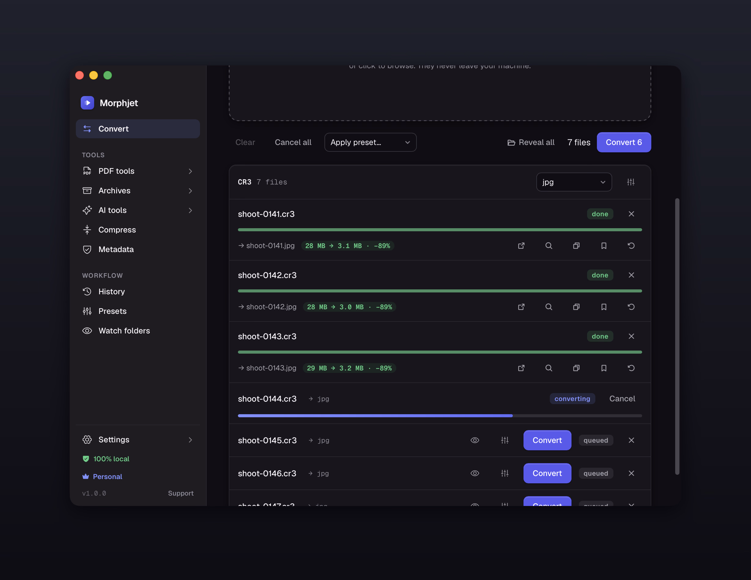 Morphjet: Whole folders at once.