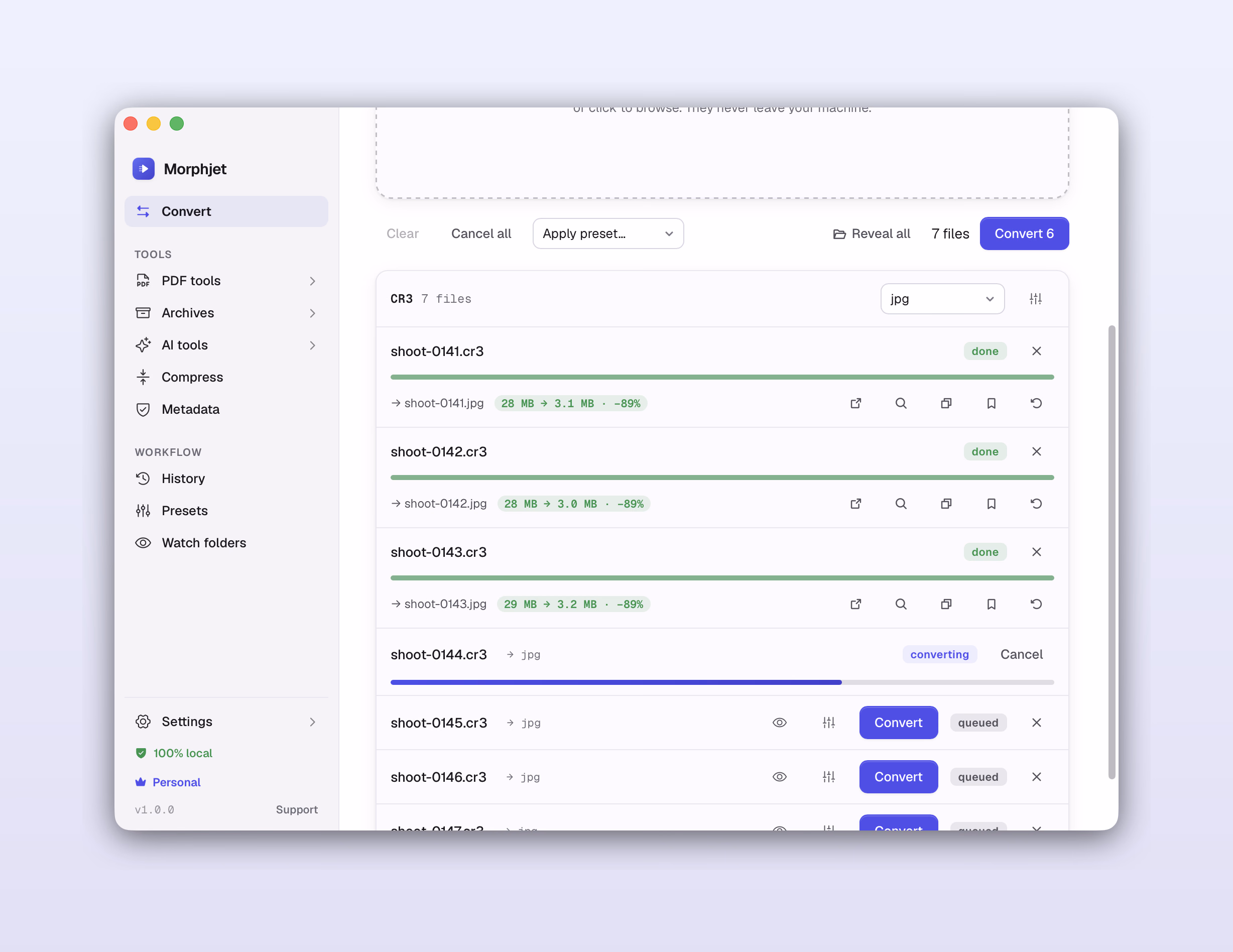 Morphjet: Whole folders at once.