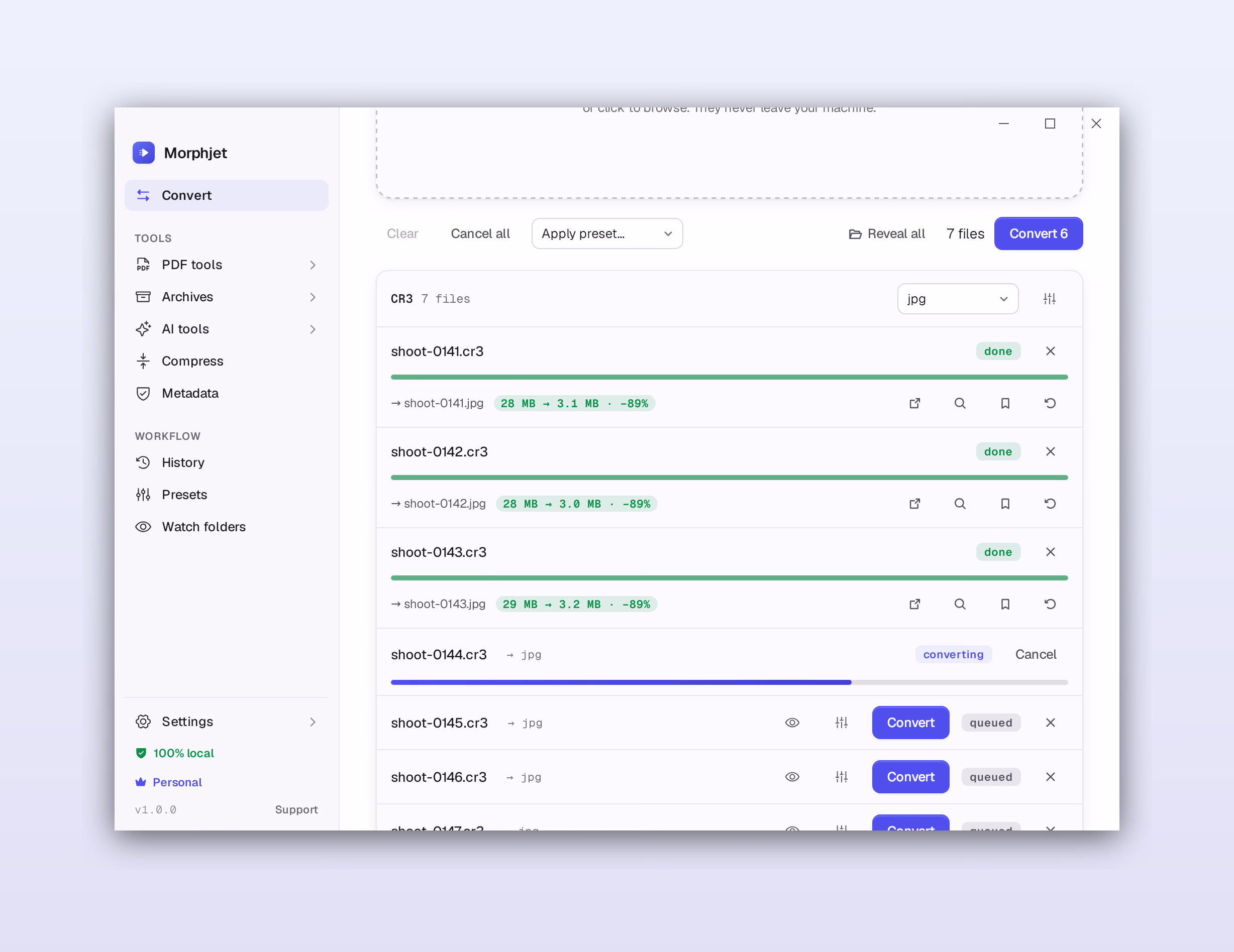 Morphjet: Whole folders at once.