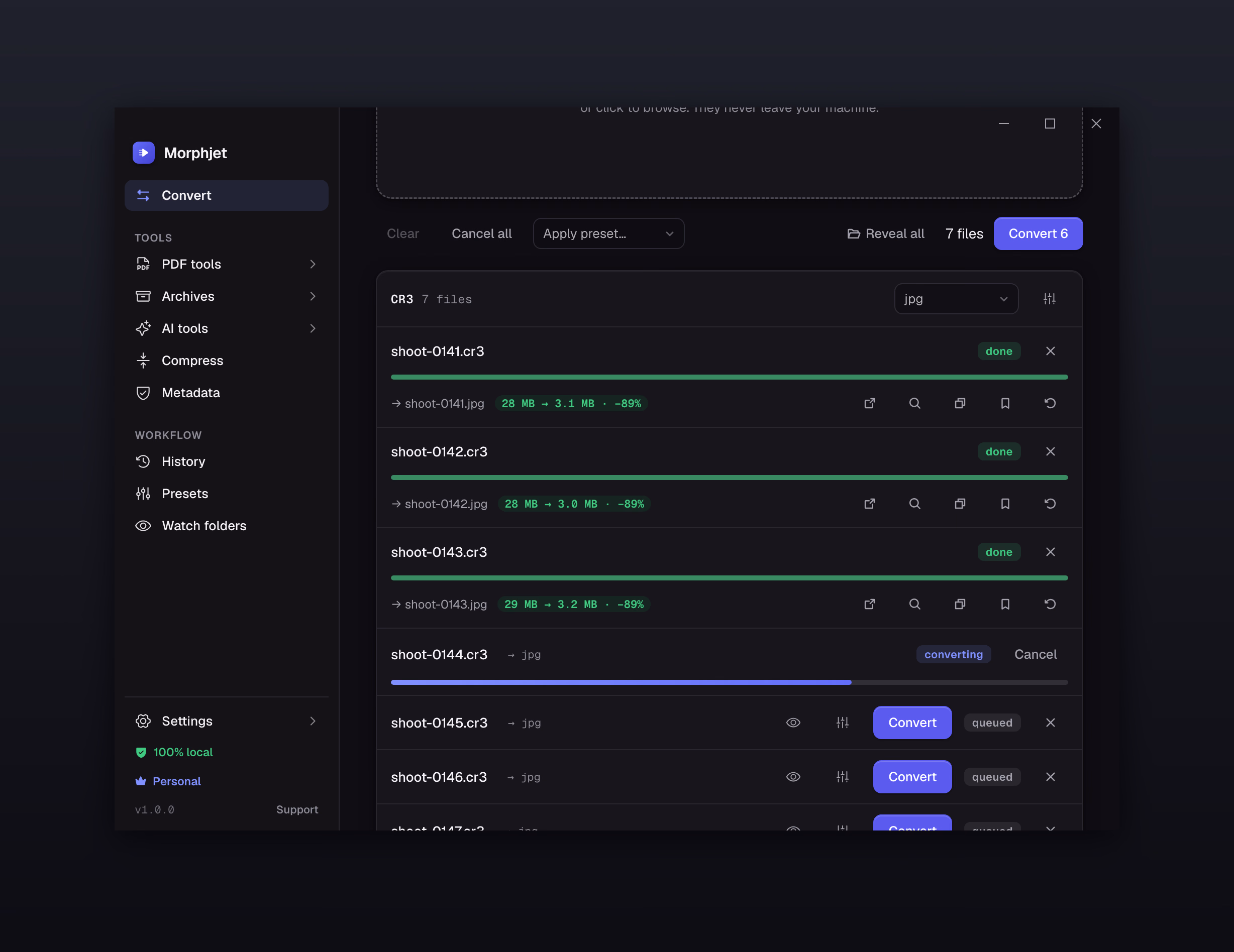 Morphjet: Whole folders at once.